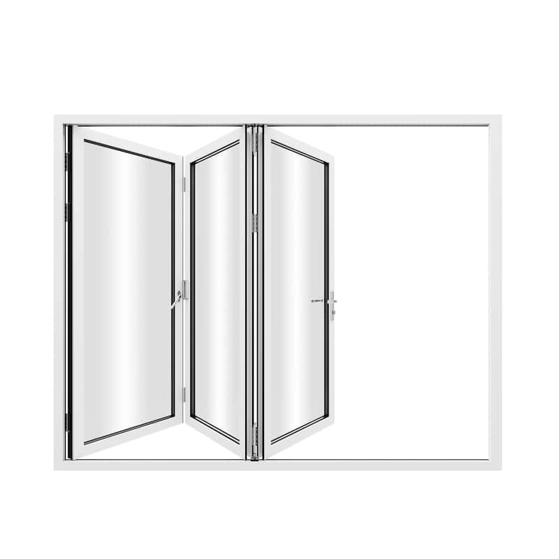 KaMic 108"×96" 3 Panels Aluminum Folding Door In White,Folded Out From Left To Right Model #:FD3PWH10896-LR