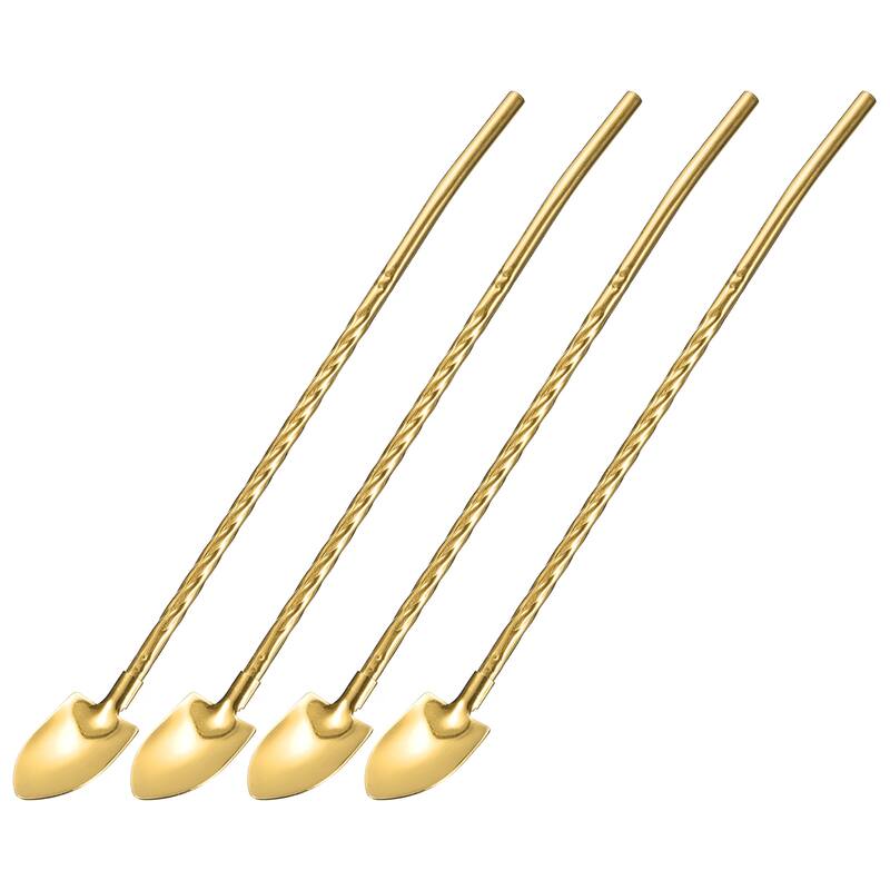 4Pcs 8.7" Stainless Steel Spoon Straw Reusable Long Handle Straw Spoon