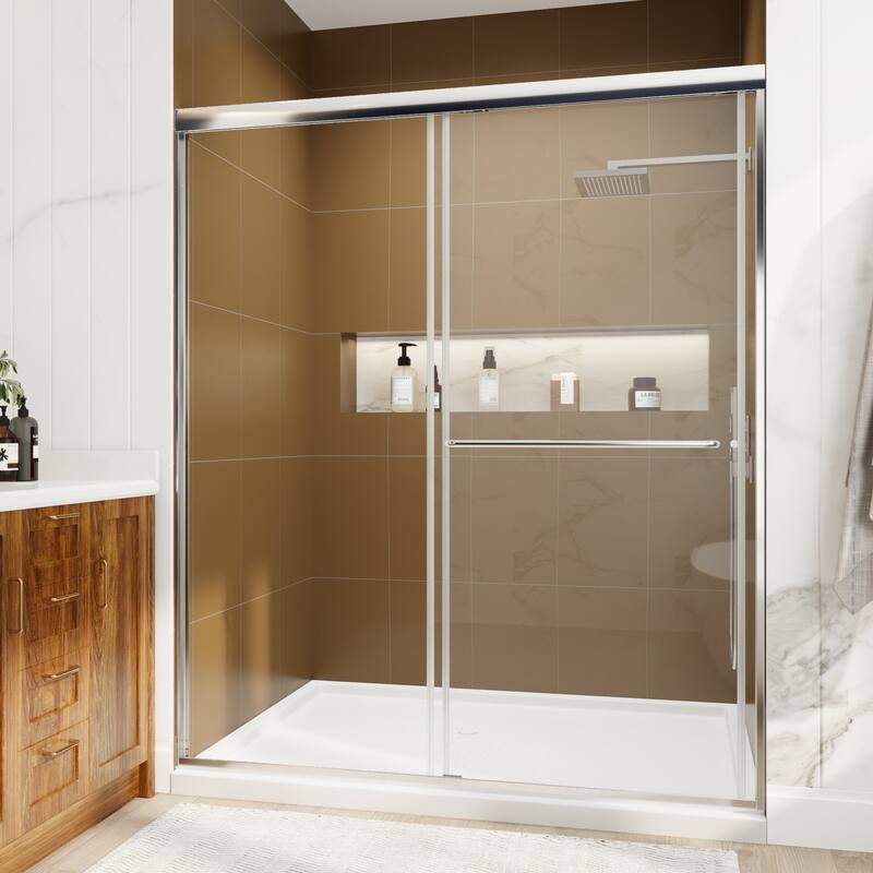 Modland 56-60"x70'' Adjustable Double Sliding Shower Door, 1/4" ANSI Glass with Nano Coating, Framed Bypass Enclosure