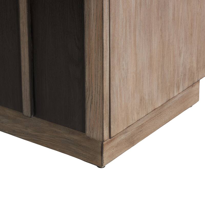 Wooden Washed 2 Door Cabinet with Black Split Arches and Metal Bar Handles - Gray - Roche River Decor - 18"W x 35"L x 33"H