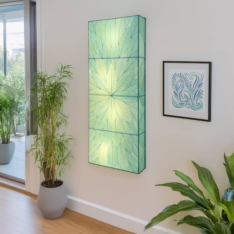 Eangee Handmade Sunburst Panel Wall Lamp, Cocoa Leaves Shade, 22 x 6 x 58 in. - 22 x 58 x 6 in - Sea Blue