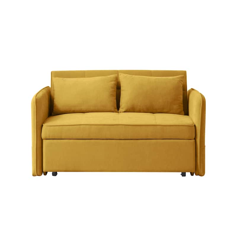 3 in 1 Convertible Sleeper Sofa Bed, Small Sofa with Side Pockets and 2 Pillows, Chenille Loveseat with Adjustable Arms