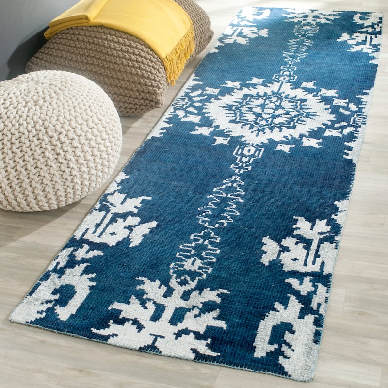 SAFAVIEH Hand-knotted Stone Wash Theddy Modern Wool Rug - 2'6" x 8' Runner - Indigo