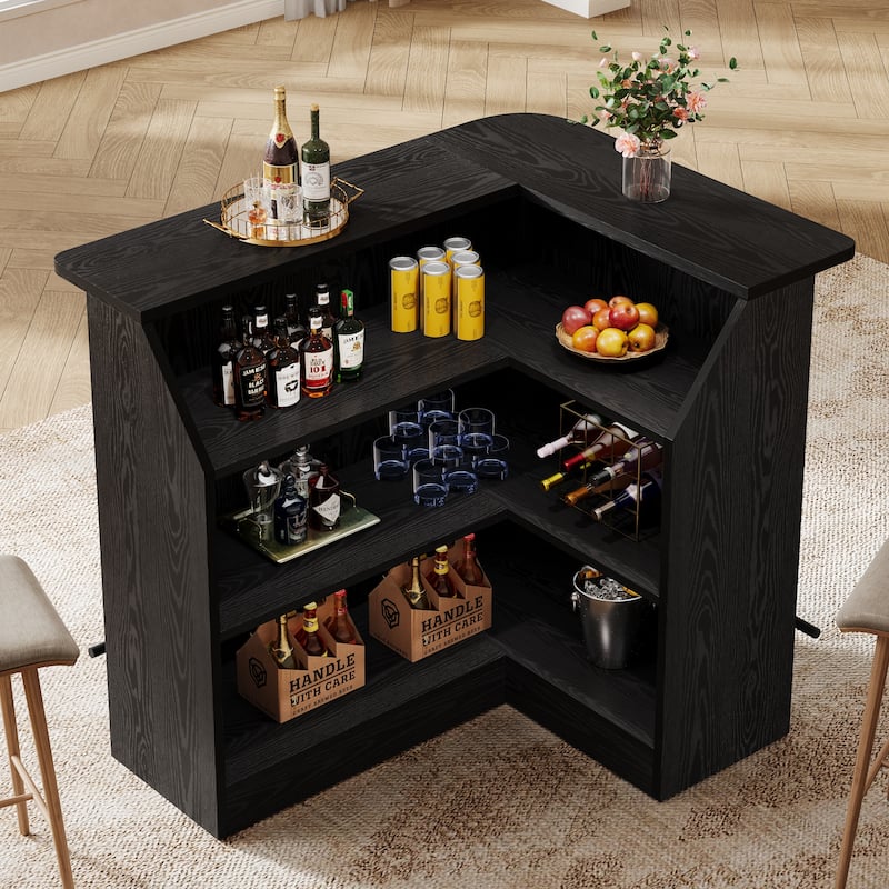 Bar Table, Home Bar Unit with Footrest, Counter Height Pub Table with Storage Shelves for Basement, Living Room, Dining Room