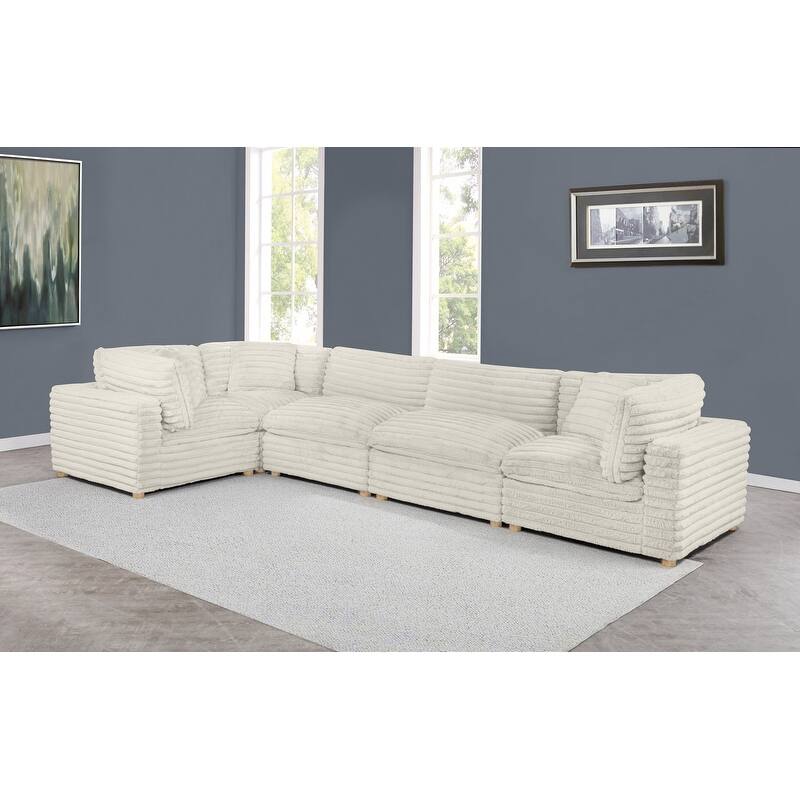 Best Quality Furniture 4-Piece Section Corduroy Modular - Beige 3 Chairs 2 Armless