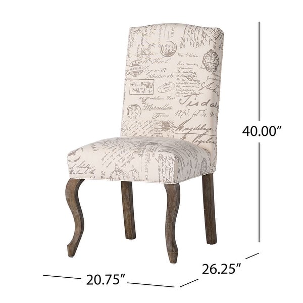 Crown Top French Script Beige Fabric Dining Chair (Set of 2) by