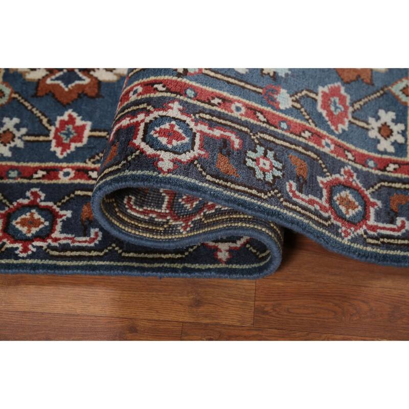 Blue Geometric Oushak Indian Area Rug Handmade Wool Carpet - 3'11"x 5'10"