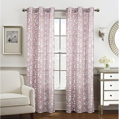 Jasmine Metallic Doily 2-Pack Grommet Curtain Panel Pair - (2x) 38 x 84 in. (total width 76 in.)