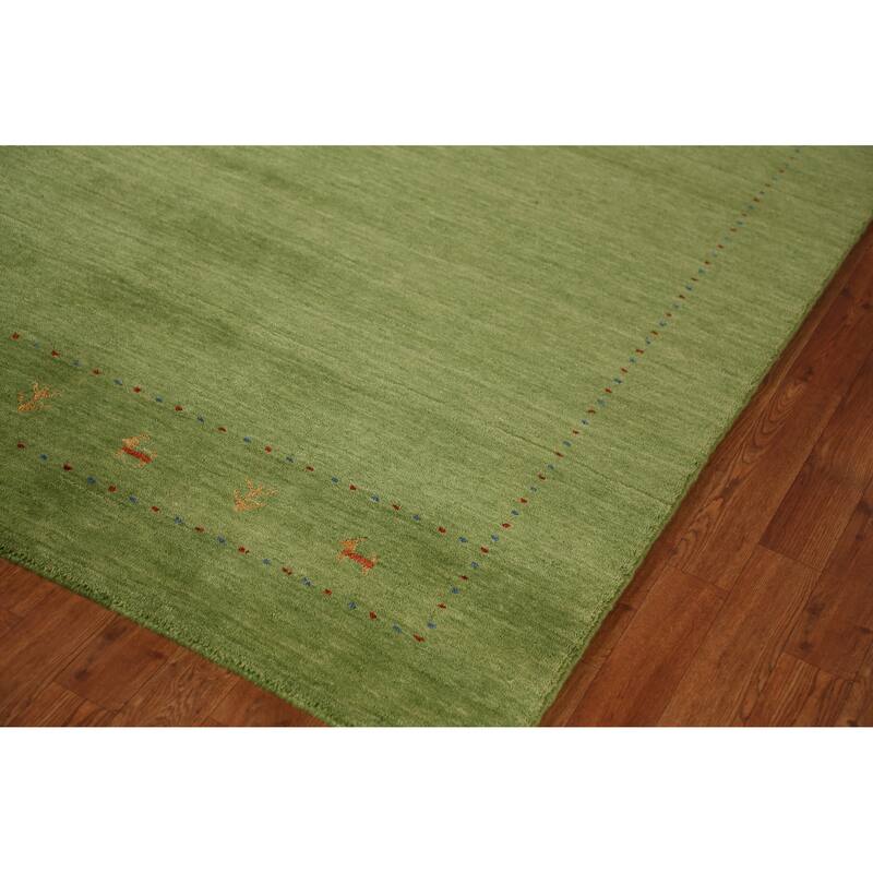Green Gabbeh Indian Area Rug Handmade Tribal Wool Carpet - 5'2" x 7'7"