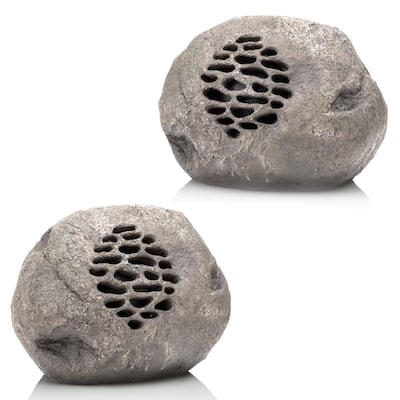 Alpine Corporation QLP952SLR-GR-2 Solar Bluetooth Enabled Rock Speaker, Audio for Pool, Deck, & Patio, 9"H, Gray, Set of 2