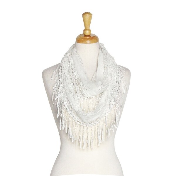 Delicate Lace Sheer Infinity Scarf With Teardrop Fringes Lightweight scarves
