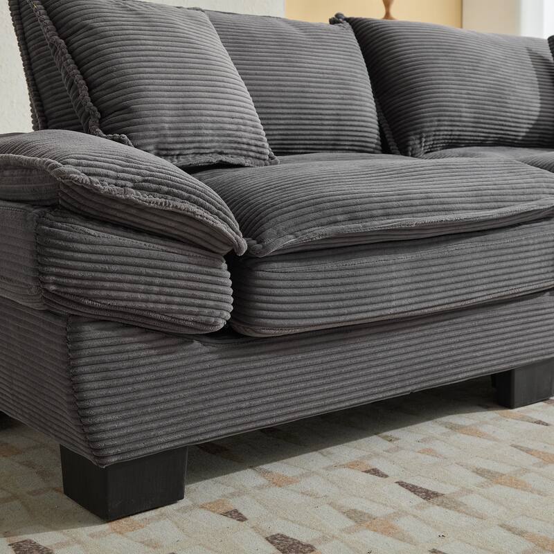 Grey Corduroy Upholstered Sofa Sleeper Loveseat with Pillows, 84x32x32 inches