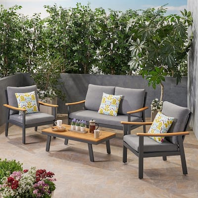 4-Piece Metal Patio Conversation Set with Grey Cushions