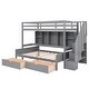 preview thumbnail 8 of 7, Gray Pine Wood Twin XL over Full Bunk Bed with Built-in Desk, Bookshelves, and Drawers