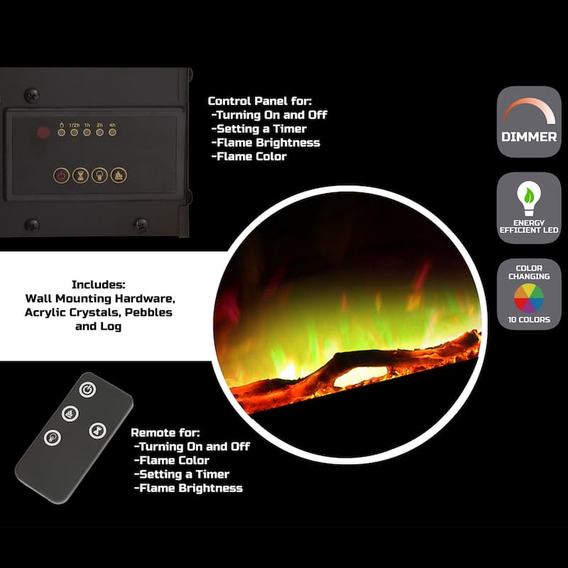 Northwest 36-Inch Curved Wall Fireplace with Remote, Black