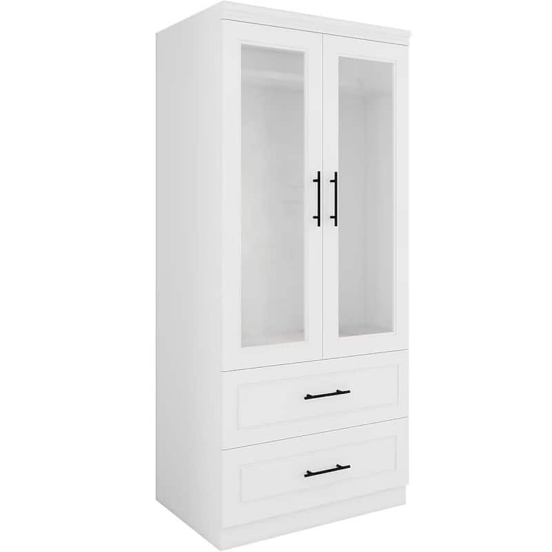 HomeRoots 71" White And Clear Two Door Two Drawer Combo Dresser