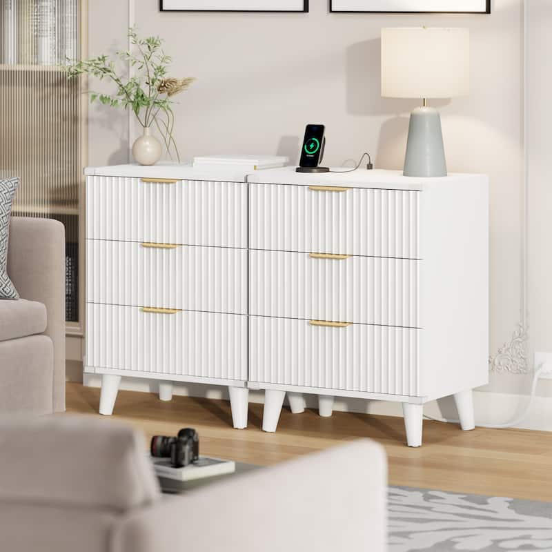 3 Drawer Dresser for Bedroom Nightstand with Charging Station