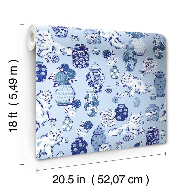 Fancy Cats Blue Peel and Stick Wallpaper