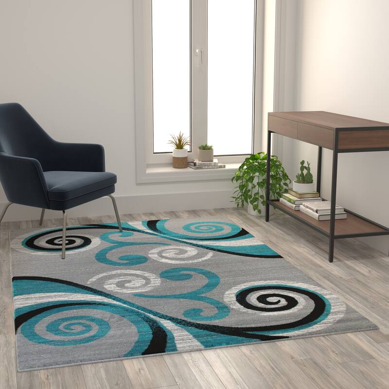 Modern Distressed Swirl Abstract Style Indoor Area Rug