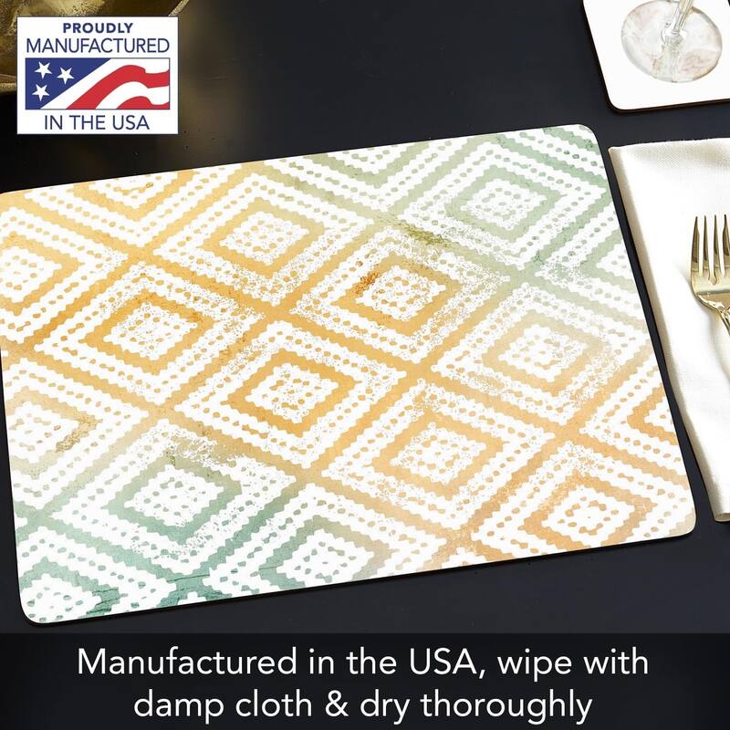 Geometric Mohave Decorative Hardboard Placemats with Protective Cork Backing 4 Pack Heat Tolerant and Easily Wipes Clean