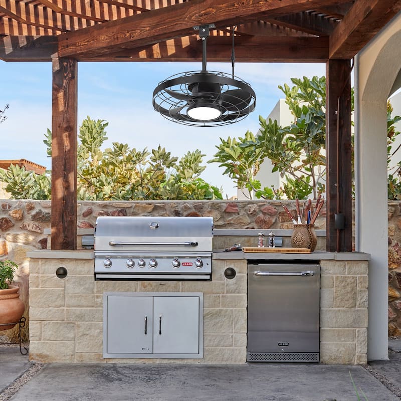 20" 5-Blade Waterproof Plug-in Outdoor Ceiling Fan with Dimmable LED Light and Remote