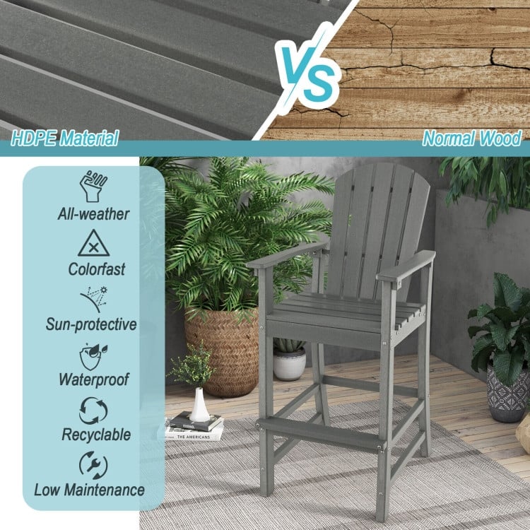 30 Inches Counter Height Outdoor HDPE Bar Stool with Armrests and Footrest - 27" x 23" x 52"