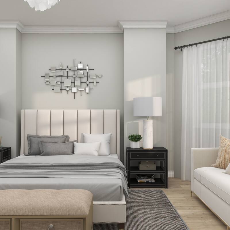 Black Metal Geometric Home Wall Decor with Square Mirrored Accents