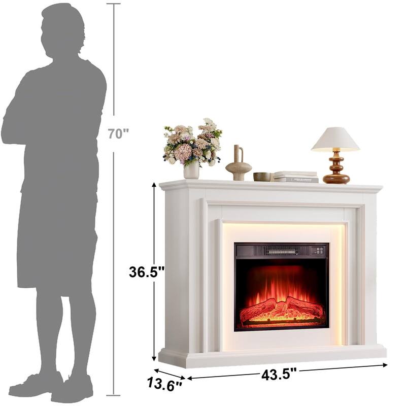 44 inch Electric Fireplace with Mantel and LED Light for Living Room