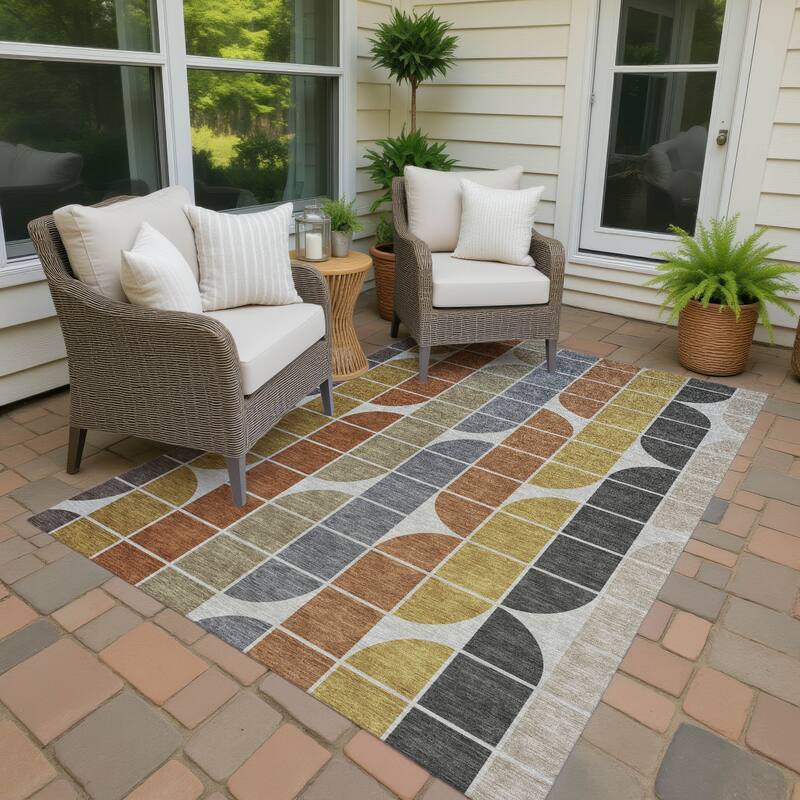 Machine Washable Indoor/ Outdoor Modern Finch Chantille Rug - Coffee - 9' x 12'