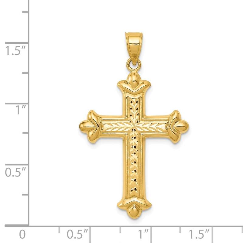 Curata 14k Yellow Gold 18" Polished Reversible Diamond-Cut Cross Pendant Necklace - 39.5x46.4mm