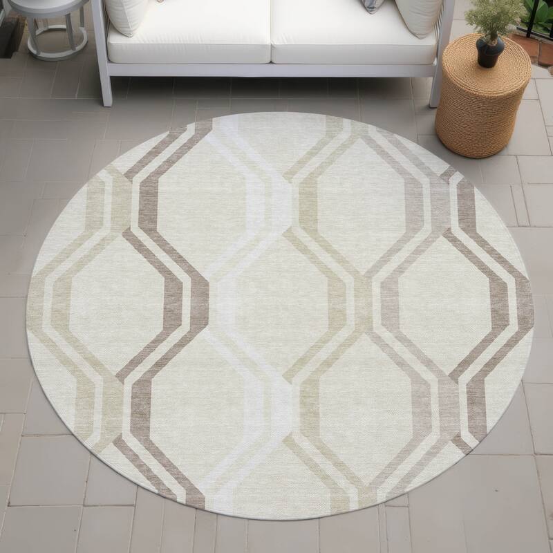 Machine Washable Indoor/ Outdoor Contemporary Dimensions Chantille Rug - Beige - 8' x 8'