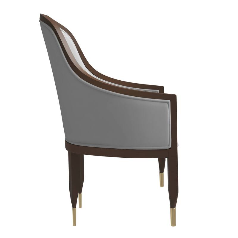 Belle Upholstered Leather Dining Chair Rubberwood Legs with Gold Caps Set of 2