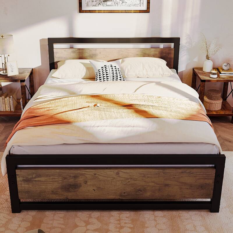 Heavy Duty 13.8-inch Metal Platform Bed Frame Sturdy Iron slats
