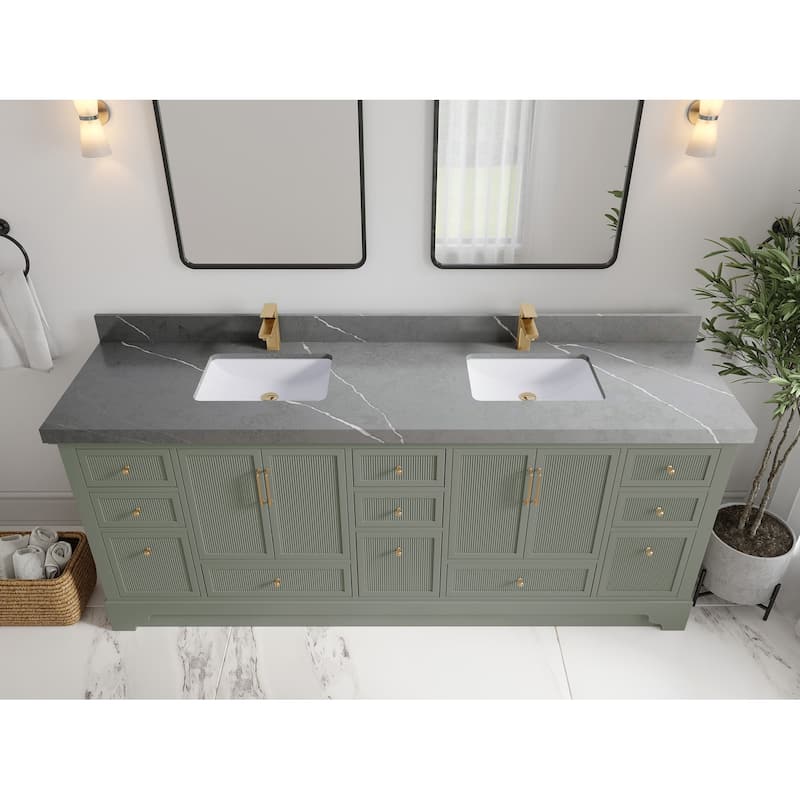 Willow Collections 84 in. W x 22 in. D Alys Double Bowl Sink Bathroom Vanity with Countertop - 2"Piatra Gray - Evergreen
