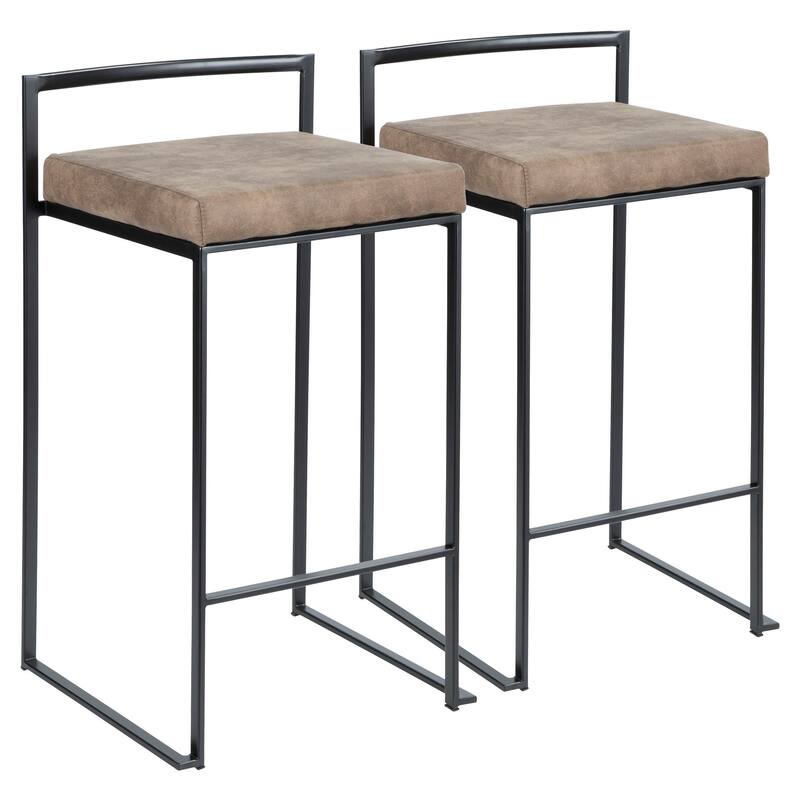 Porch & Den Forrest Contemporary Black Stackable Fully Welded Counter Stool (Set of 2) - cowboy brown