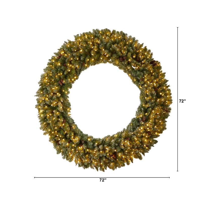 Pre-Lit Flocked Commercial Artificial Christmas Wreath, 72-Inch, Clear LED Lights