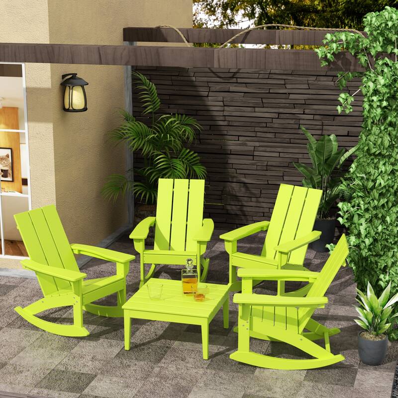 Shoreside 5-Piece Poly All Weather Rocking Chair Conversation Set - Lime