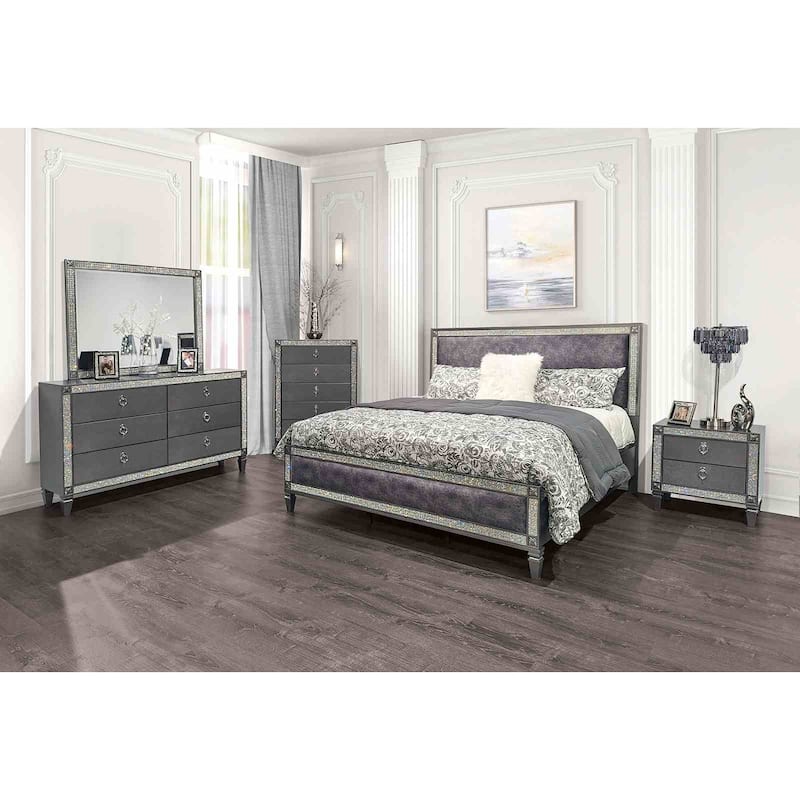 Gray Glam Bedroom Set with Crystal Trim