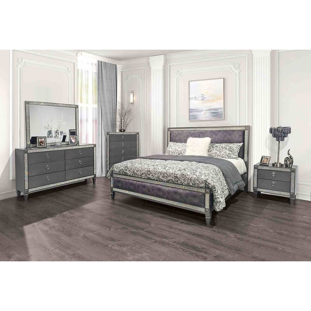 Gray Glam Bedroom Set with Crystal Trim