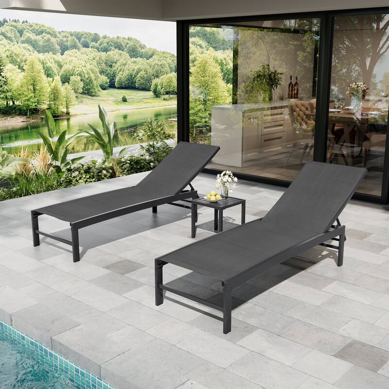 Outdoor Patio Adjustable Chaise Lounge Chairs with Side Table Set