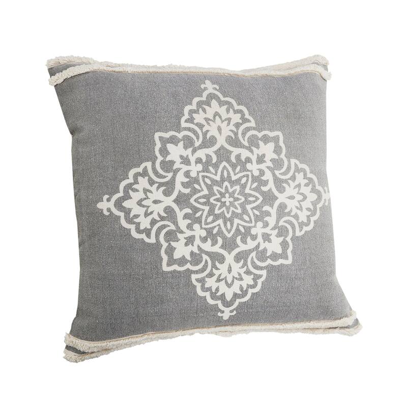 Handwoven Diamond Medallion Square Throw Pillow - 20" - Gray and White