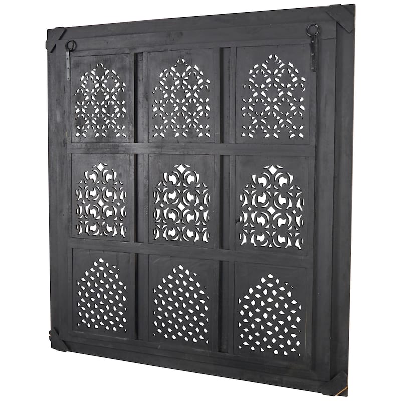Mango Wood Scroll Handmade Intricately Carved 9 Panel Wall Decor with Engraved Details - Gold - Roche River Decor
