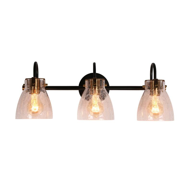 Modern 3-Light Bathroom Vanity Lights Gold Black Glass Wall Sconces - 22.4" W x 8.3" H