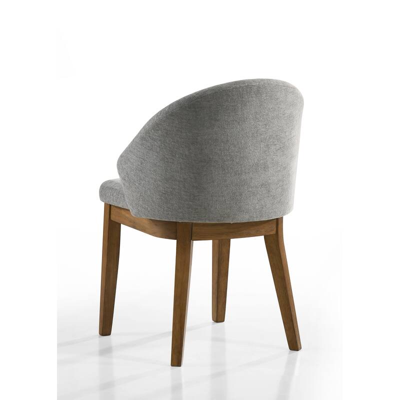 Andrew Set of 2 Barrel-Back Upholstered Dining Chairs, Light Grey Fabric & Walnut Finish Legs