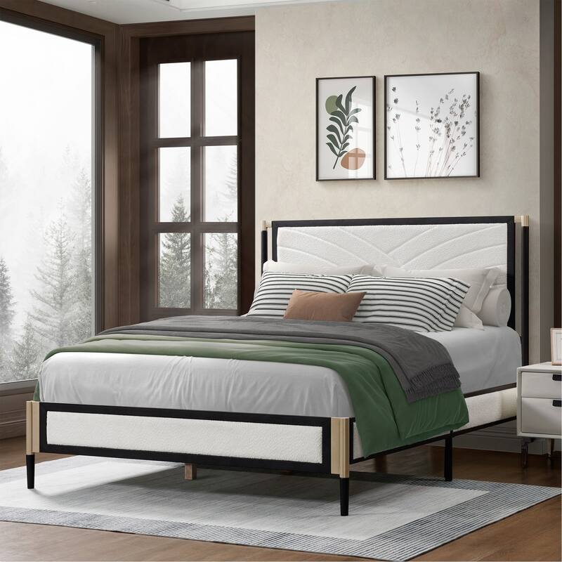 Graceful Bed with Headboard for Dreamy Nights - White+Black-Queen Size
