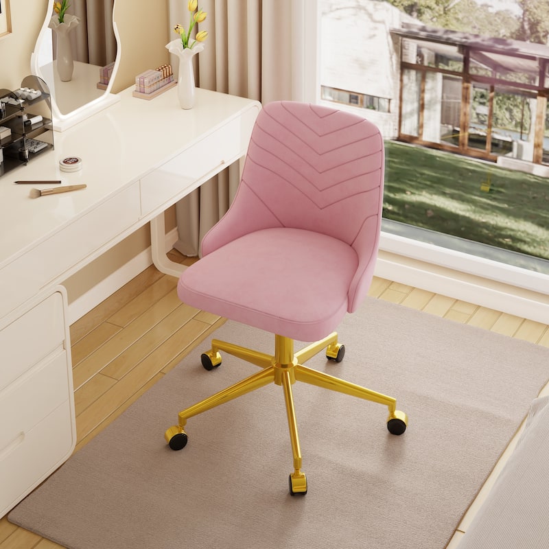 Javlergo Velvet Desk Chair with Height Adjustable Gold Base Swivel Office Chair for Office Living Room Bedroom Make Up