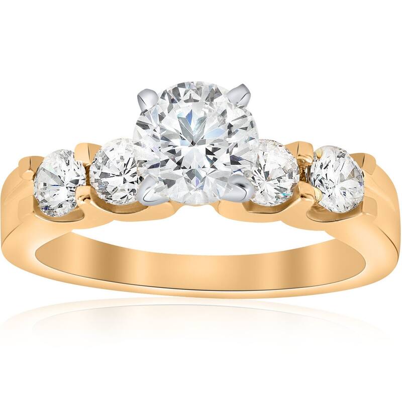 1 3/4ct Diamond Yellow Gold Engagement Ring U Prong Round Cut