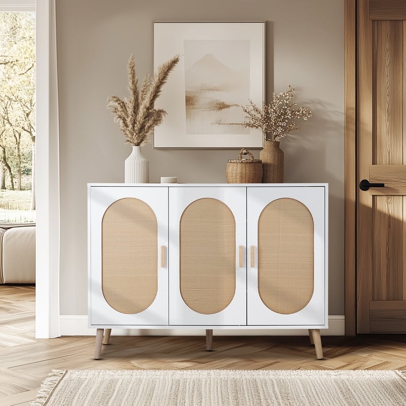 Shoe Cabinet with Double Doors Wooden Floor Bathroom Storage Cabinet