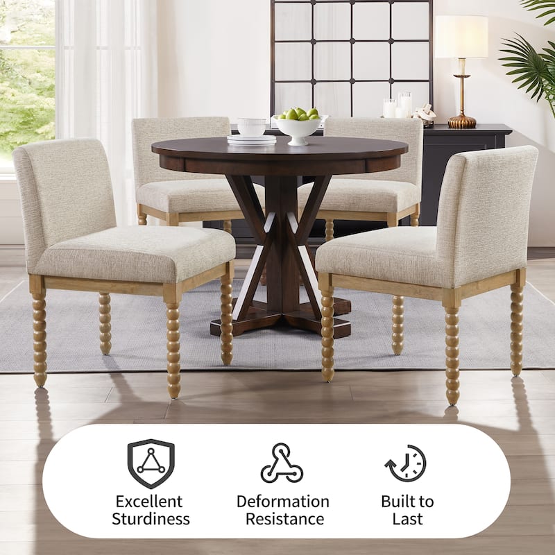 Vintage 20.5"W Upholstered Dining Chairs with Gourd-Shaped Wood Frame