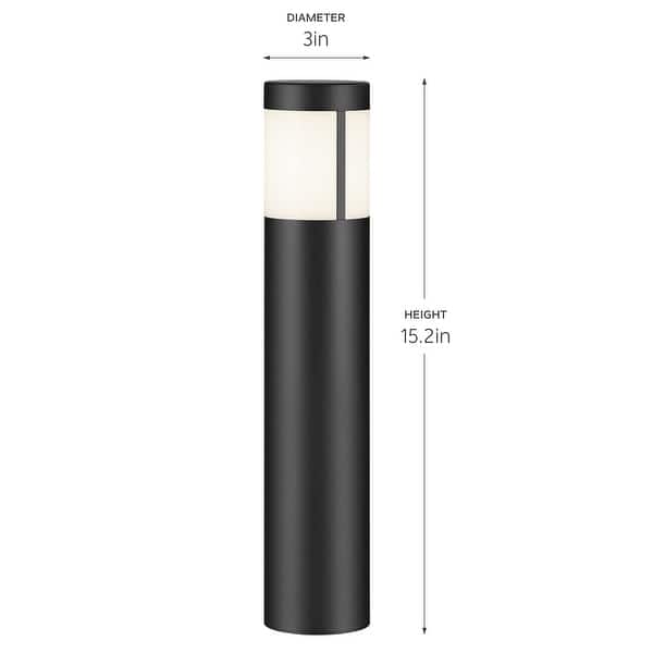 dimension image slide 1 of 2, Kichler Lighting 12 Volt 3000K LED 15.2" Round Bollards in Textured Black - 15.2